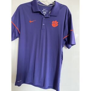 New Nike Dri Fit Performance Clemson Tigers Blade Collar Polo Shirt Men Purple L